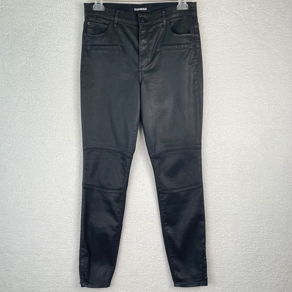 Express Black Coated Moto Ankle Legging High Rise Skinny Pants Womens‎ 8L Long